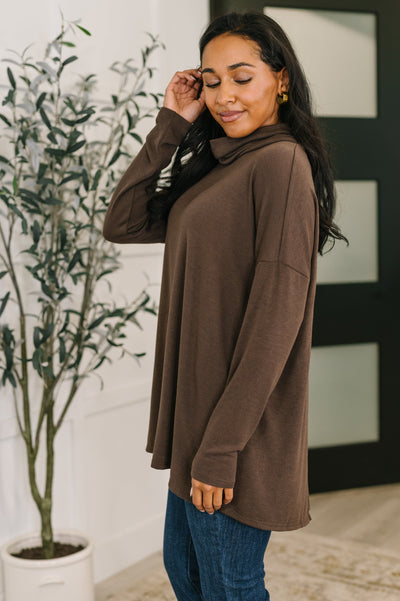 Travel Destination Cowl Neck Pullover in Chocolate-Womens-Ave Shops-Market Street Nest, Fashionable Clothing, Shoes and Home Décor Located in Mabank, TX