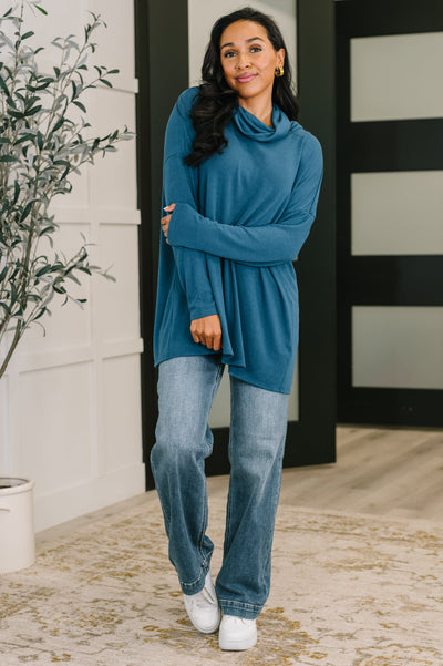 Travel Destination Cowl Neck Pullover in Dark Teal-Womens-Ave Shops-Market Street Nest, Fashionable Clothing, Shoes and Home Décor Located in Mabank, TX