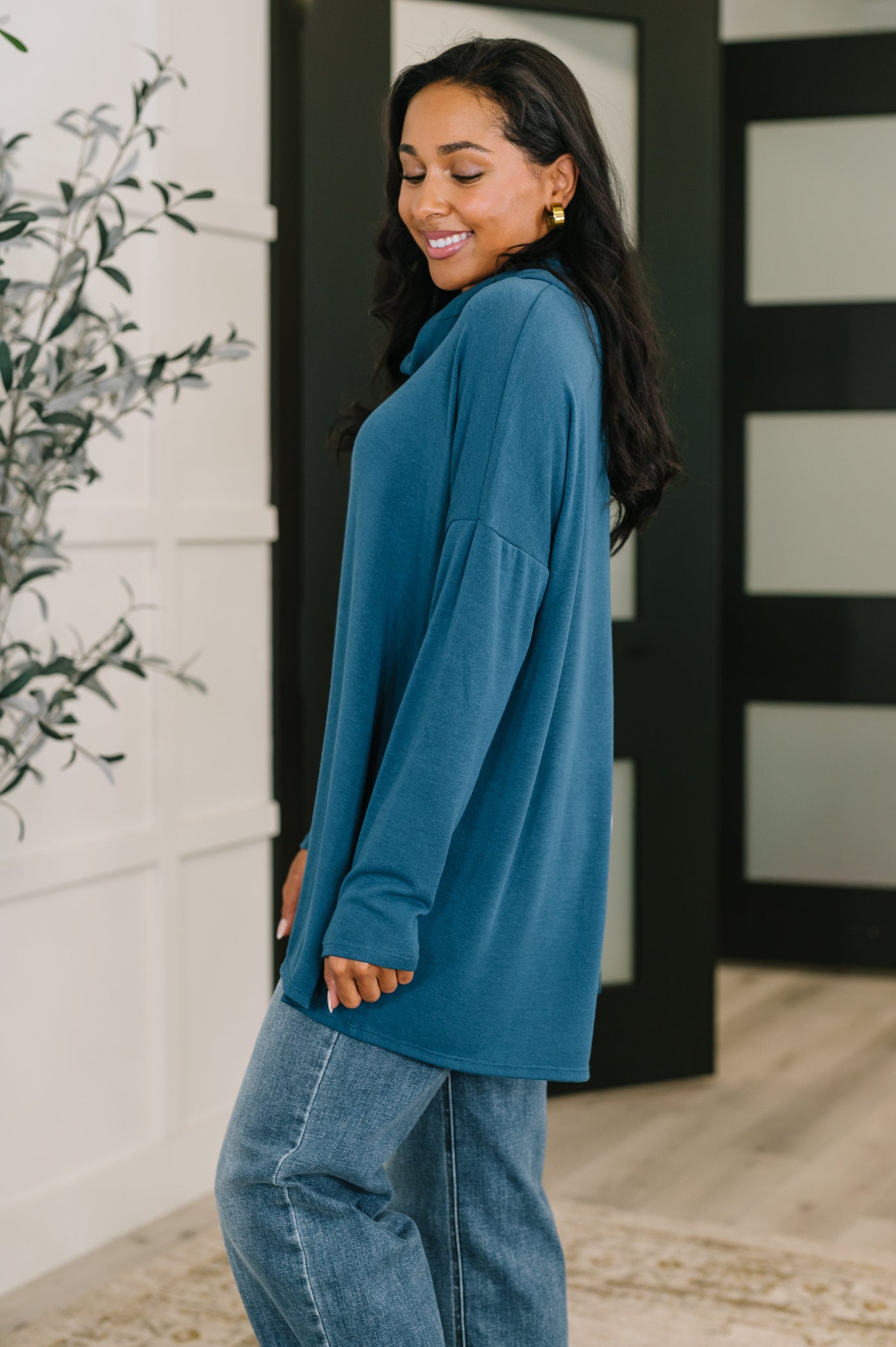 Travel Destination Cowl Neck Pullover in Dark Teal-Womens-Ave Shops-Market Street Nest, Fashionable Clothing, Shoes and Home Décor Located in Mabank, TX