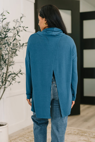 Travel Destination Cowl Neck Pullover in Dark Teal-Womens-Ave Shops-Market Street Nest, Fashionable Clothing, Shoes and Home Décor Located in Mabank, TX