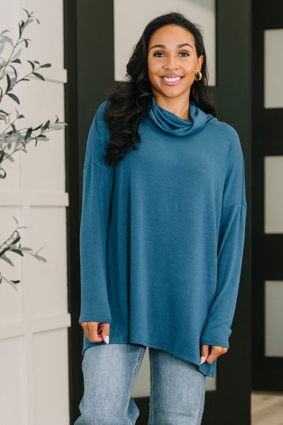 Travel Destination Cowl Neck Pullover in Dark Teal-Womens-Ave Shops-Market Street Nest, Fashionable Clothing, Shoes and Home Décor Located in Mabank, TX