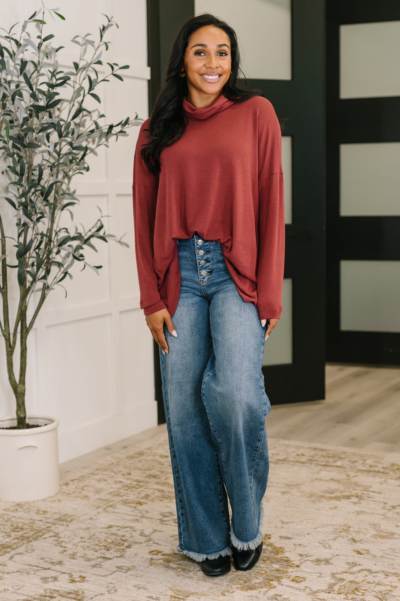 Travel Destination Cowl Neck Pullover in Wine-Womens-Ave Shops-Market Street Nest, Fashionable Clothing, Shoes and Home Décor Located in Mabank, TX