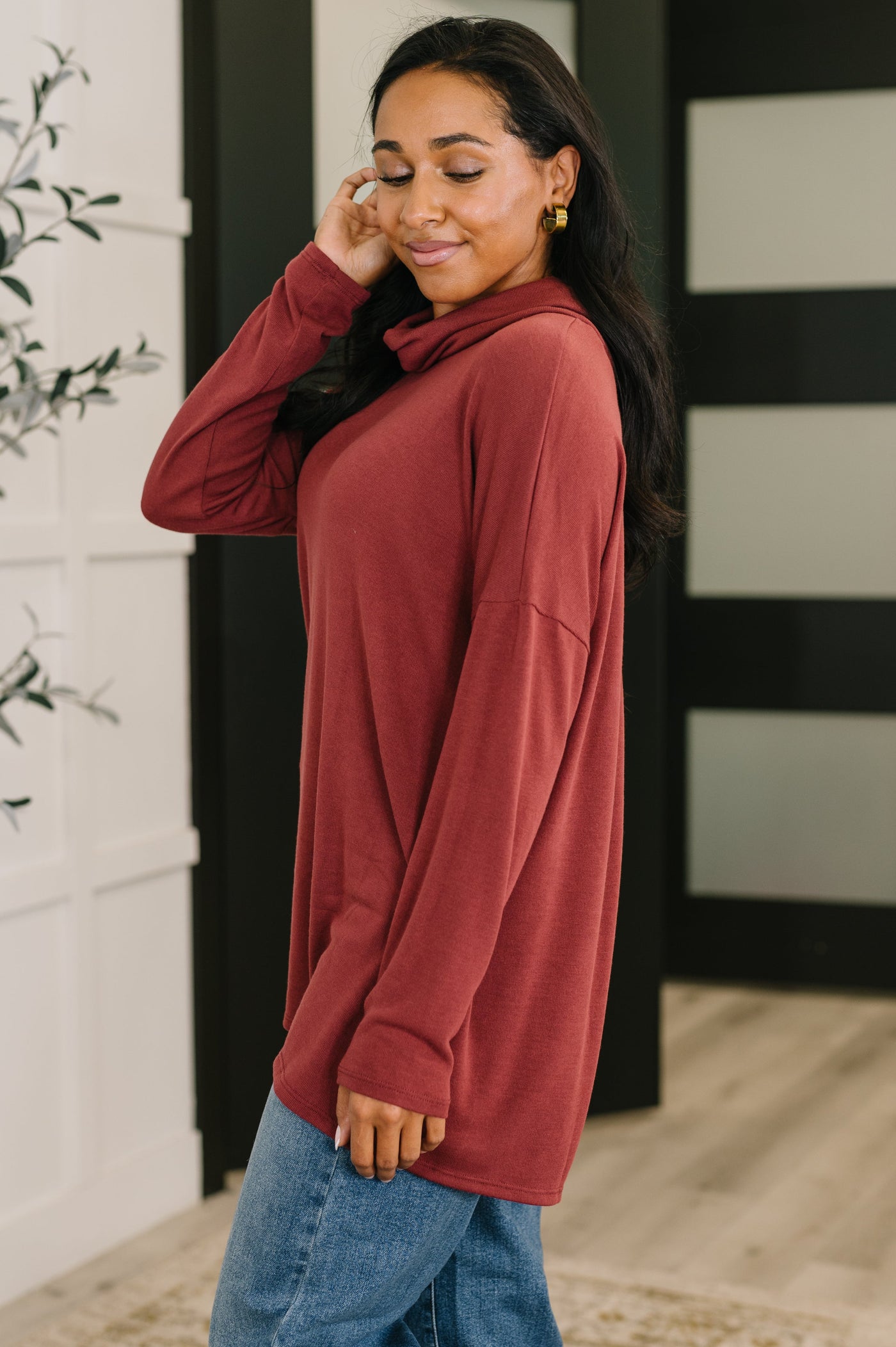 Travel Destination Cowl Neck Pullover in Wine-Womens-Ave Shops-Market Street Nest, Fashionable Clothing, Shoes and Home Décor Located in Mabank, TX