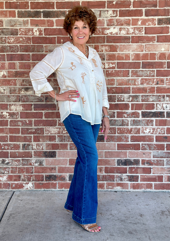 Tribal Audrey Boundless Stretch Denim Pull-on Flare Jeans - Faded Blue-09-Bottoms-TRIBAL-Market Street Nest, Fashionable Clothing, Shoes and Home Décor Located in Mabank, TX