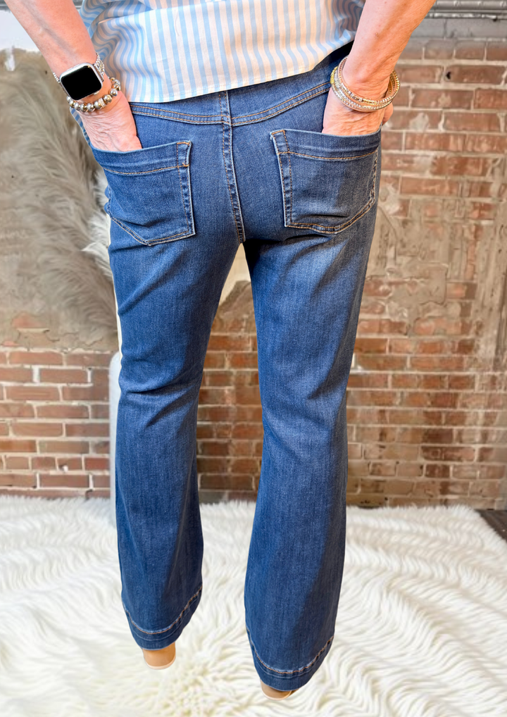 Tribal Audrey Boundless Stretch Denim Pull-on Flare Jeans - Faded Blue-09-Bottoms-TRIBAL-Market Street Nest, Fashionable Clothing, Shoes and Home Décor Located in Mabank, TX