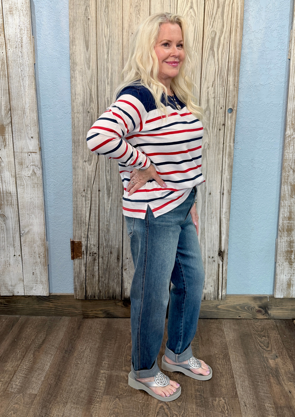 Tribal Long Sleeve Boat Neck Knit Top-08-Tops-Tribal-Market Street Nest, Fashionable Clothing, Shoes and Home Décor Located in Mabank, TX