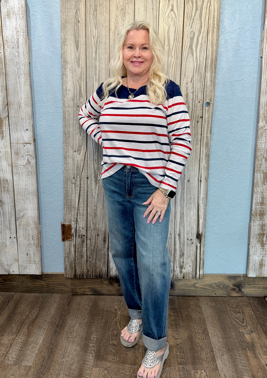 Tribal Long Sleeve Boat Neck Knit Top-08-Tops-Tribal-Market Street Nest, Fashionable Clothing, Shoes and Home Décor Located in Mabank, TX