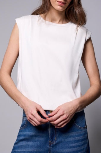 Tribal Padded Shoulder Muscle Tee - Cream-08-Tops-TRIBAL-Market Street Nest, Fashionable Clothing, Shoes and Home Décor Located in Mabank, TX