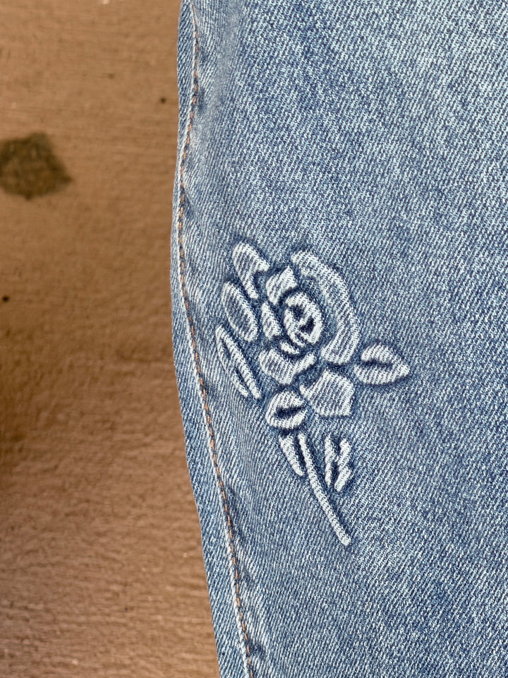 Tribal Sophia Curvy Straight Leg Embroidered Jeans - FlowerBlue-09-Bottoms-TRIBAL-Market Street Nest, Fashionable Clothing, Shoes and Home Décor Located in Mabank, TX