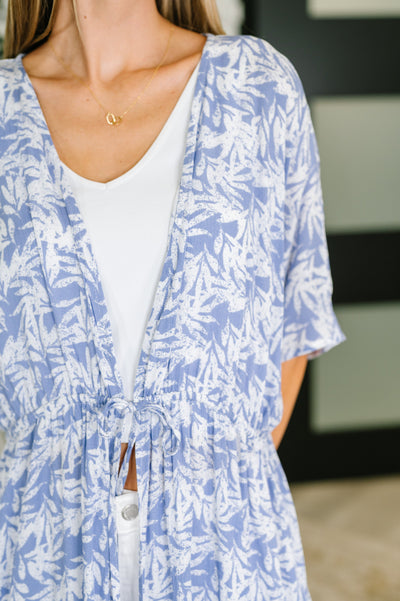 Tropical Print Gauze Kimono with Elastic Waist Tie in Periwinkle-Womens-Ave Shops-Market Street Nest, Fashionable Clothing, Shoes and Home Décor Located in Mabank, TX