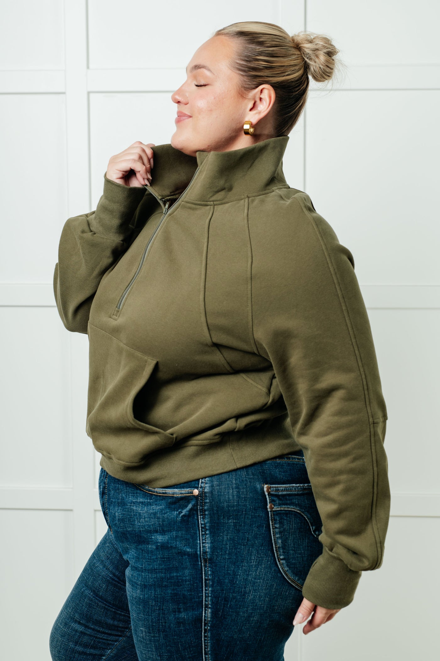 Under Her Spell Half Zip Pullover in Green-Tops-Ave Shops-Market Street Nest, Fashionable Clothing, Shoes and Home Décor Located in Mabank, TX