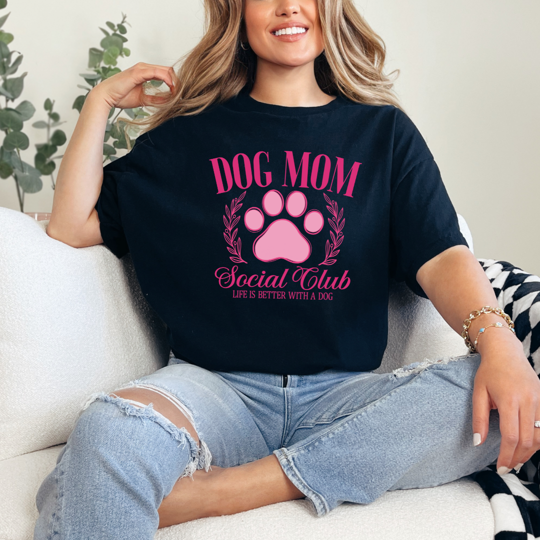 Dog Mom Social Club Graphic Tee-Womens-Ave Shops-Market Street Nest, Fashionable Clothing, Shoes and Home Décor Located in Mabank, TX