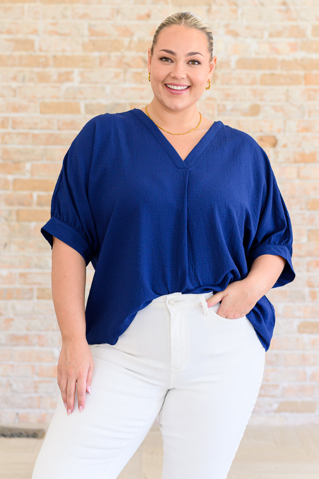 Up For Anything V-Neck Blouse in Navy-Tops-Ave Shops-Market Street Nest, Fashionable Clothing, Shoes and Home Décor Located in Mabank, TX