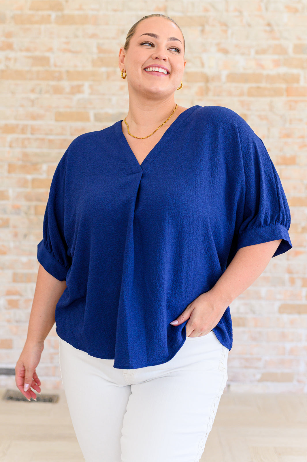 Up For Anything V-Neck Blouse in Navy-Tops-Ave Shops-Market Street Nest, Fashionable Clothing, Shoes and Home Décor Located in Mabank, TX