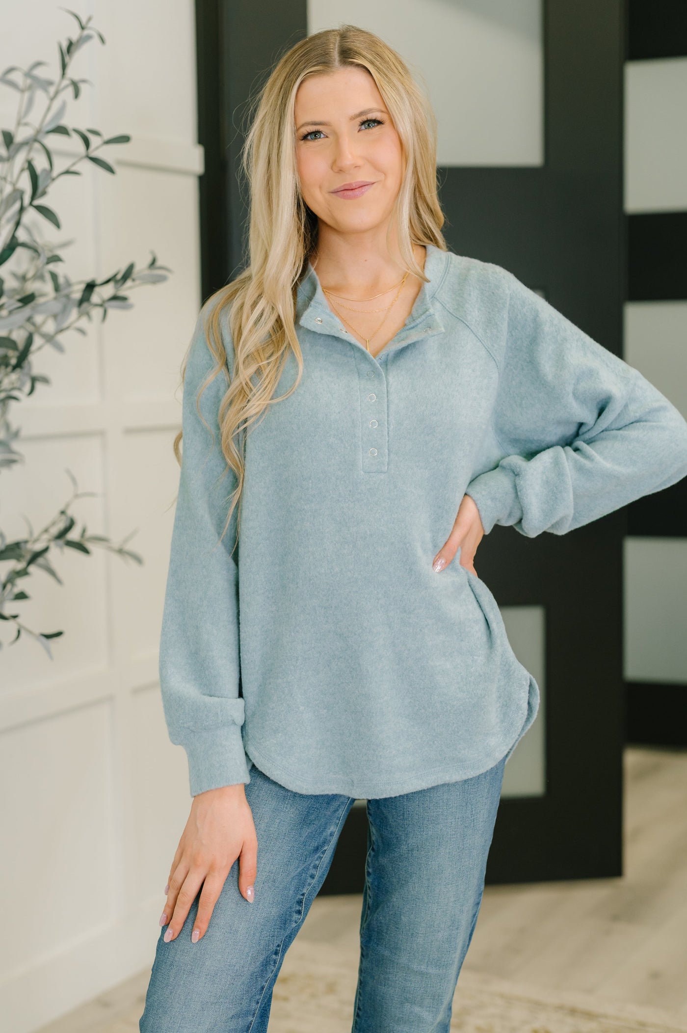 Urban Flux Scooped Hi-Low Long Pullover in Blue Grey-Womens-Ave Shops-Market Street Nest, Fashionable Clothing, Shoes and Home Décor Located in Mabank, TX