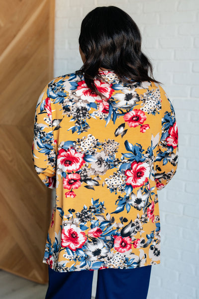 V-Neck Scoop Hem Top in Marigold Floral-Tops-Ave Shops-Market Street Nest, Fashionable Clothing, Shoes and Home Décor Located in Mabank, TX