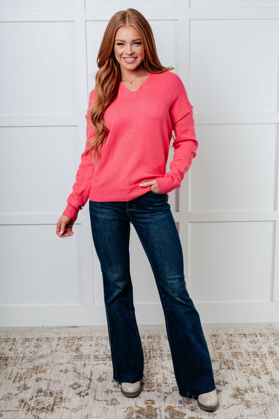 Very Understandable V-Neck Sweater in Pink-Tops-Ave Shops-Market Street Nest, Fashionable Clothing, Shoes and Home Décor Located in Mabank, TX