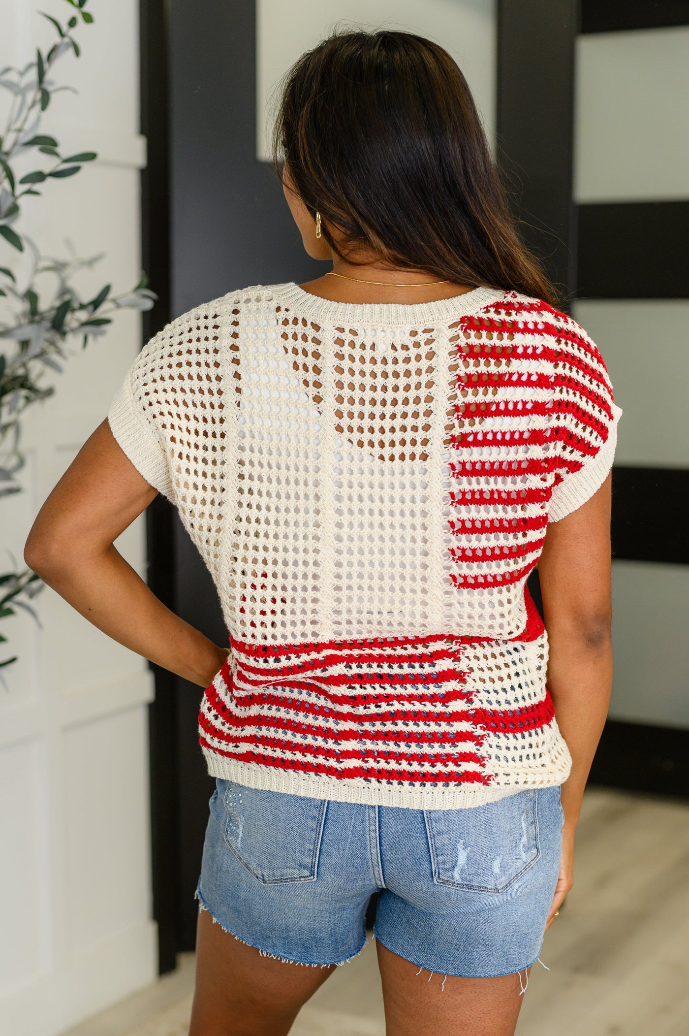 Vibes Don't Lie Net Tee Red Striped-Womens-Ave Shops-Market Street Nest, Fashionable Clothing, Shoes and Home Décor Located in Mabank, TX