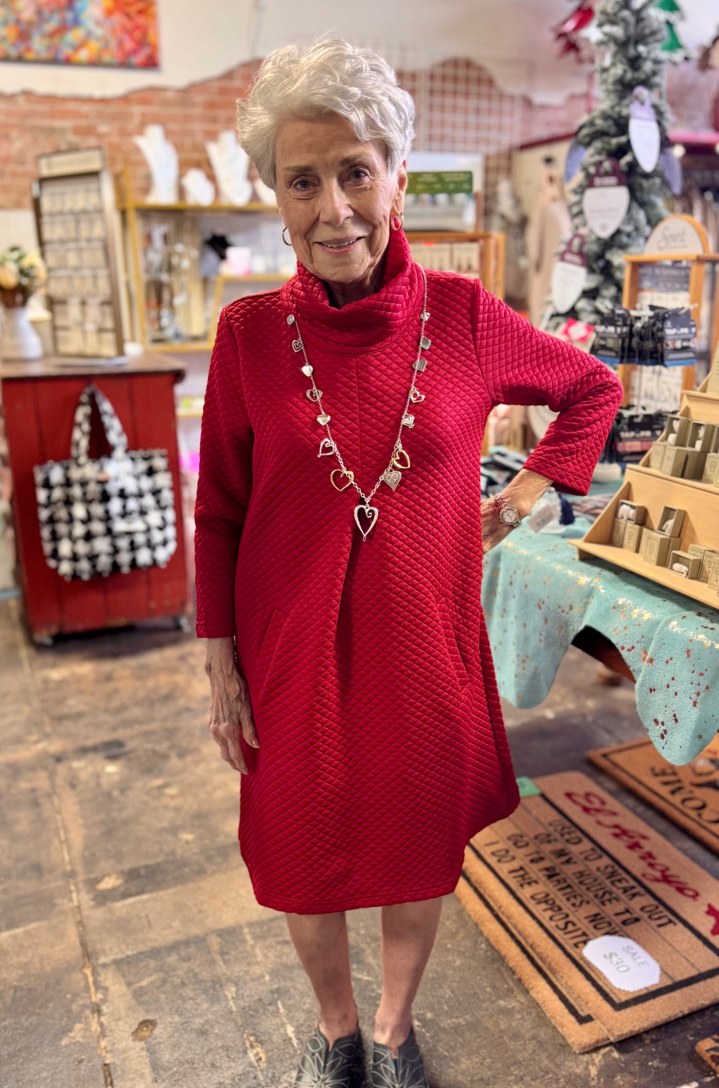 Vickie Quilted Dress In Red-Dresses & Rompers-Top It Off-Market Street Nest, Fashionable Clothing, Shoes and Home Décor Located in Mabank, TX