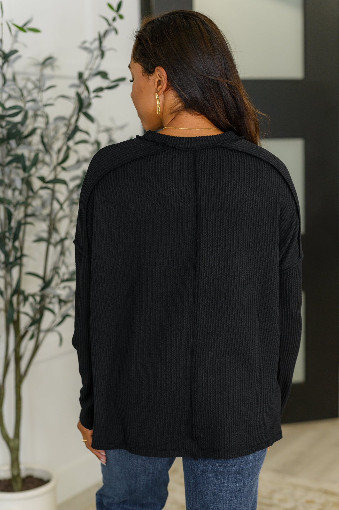 Wander & Rest Cable Ribbed Knit Drop Shoulder Top in Black-Womens-Ave Shops-Market Street Nest, Fashionable Clothing, Shoes and Home Décor Located in Mabank, TX