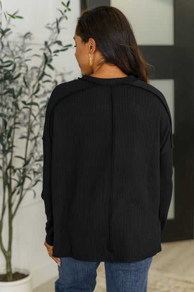 Wander & Rest Cable Ribbed Knit Drop Shoulder Top in Black-Womens-Ave Shops-Market Street Nest, Fashionable Clothing, Shoes and Home Décor Located in Mabank, TX