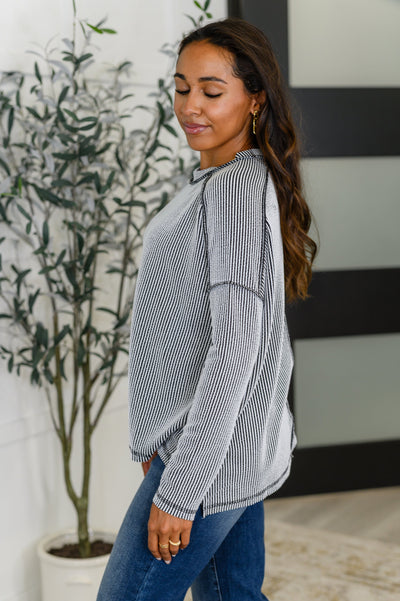 Wander & Rest Cable Ribbed Knit Drop Shoulder Top in Black/White-Womens-Ave Shops-Market Street Nest, Fashionable Clothing, Shoes and Home Décor Located in Mabank, TX