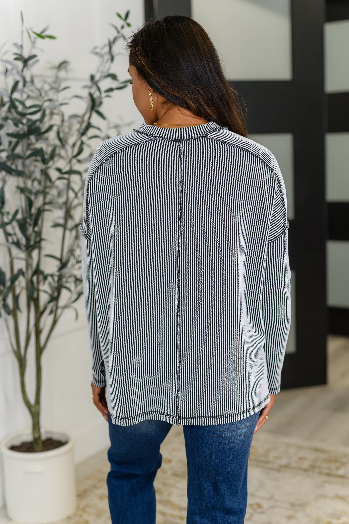 Wander & Rest Cable Ribbed Knit Drop Shoulder Top in Black/White-Womens-Ave Shops-Market Street Nest, Fashionable Clothing, Shoes and Home Décor Located in Mabank, TX