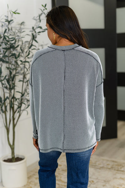 Wander & Rest Cable Ribbed Knit Drop Shoulder Top in Black/White-Womens-Ave Shops-Market Street Nest, Fashionable Clothing, Shoes and Home Décor Located in Mabank, TX