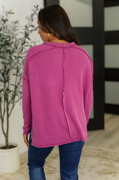 Wander & Rest Cable Ribbed Knit Drop Shoulder Top in Plum-Womens-Ave Shops-Market Street Nest, Fashionable Clothing, Shoes and Home Décor Located in Mabank, TX