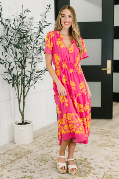 Whispering Willow V-Neck Dress in Fuchsia-Womens-Ave Shops-Market Street Nest, Fashionable Clothing, Shoes and Home Décor Located in Mabank, TX