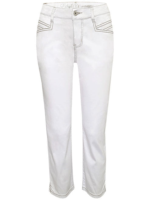 White Capri with Tan Stitching-Bottoms-True Blue Inc.-Market Street Nest, Fashionable Clothing, Shoes and Home Décor Located in Mabank, TX