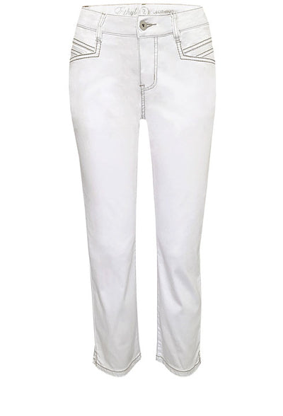 White Capri with Tan Stitching-Bottoms-True Blue Inc.-Market Street Nest, Fashionable Clothing, Shoes and Home Décor Located in Mabank, TX