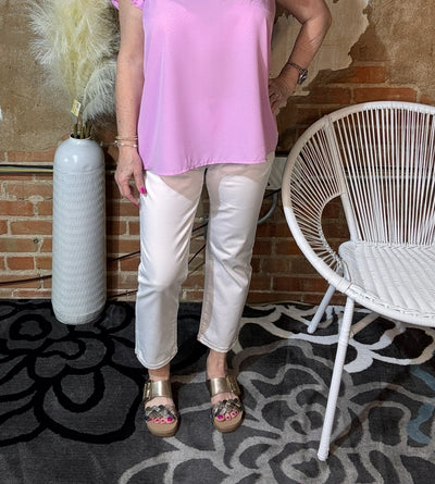 White Capri with Tan Stitching-Bottoms-True Blue Inc.-Market Street Nest, Fashionable Clothing, Shoes and Home Décor Located in Mabank, TX