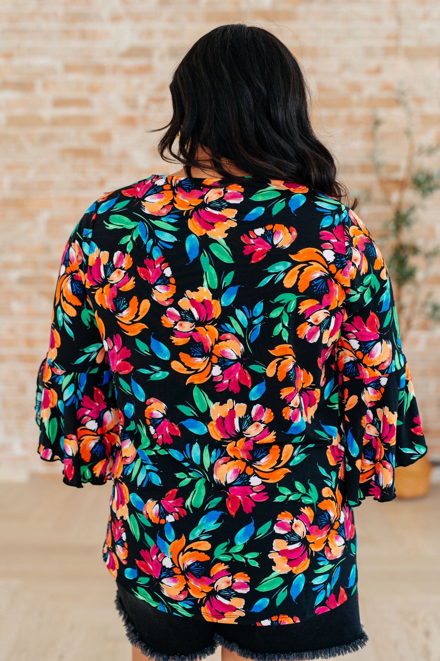 Willow Bell Sleeve Top in Black and Emerald Floral-Tops-Ave Shops-Market Street Nest, Fashionable Clothing, Shoes and Home Décor Located in Mabank, TX