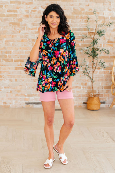 Willow Bell Sleeve Top in Black and Emerald Floral-Tops-Ave Shops-Market Street Nest, Fashionable Clothing, Shoes and Home Décor Located in Mabank, TX