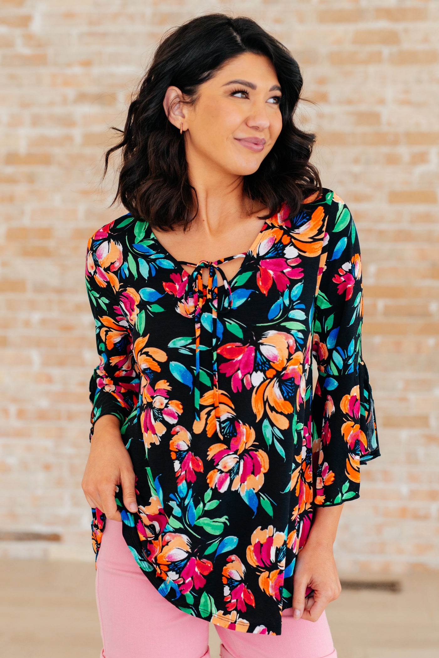 Willow Bell Sleeve Top in Black and Emerald Floral-Tops-Ave Shops-Market Street Nest, Fashionable Clothing, Shoes and Home Décor Located in Mabank, TX