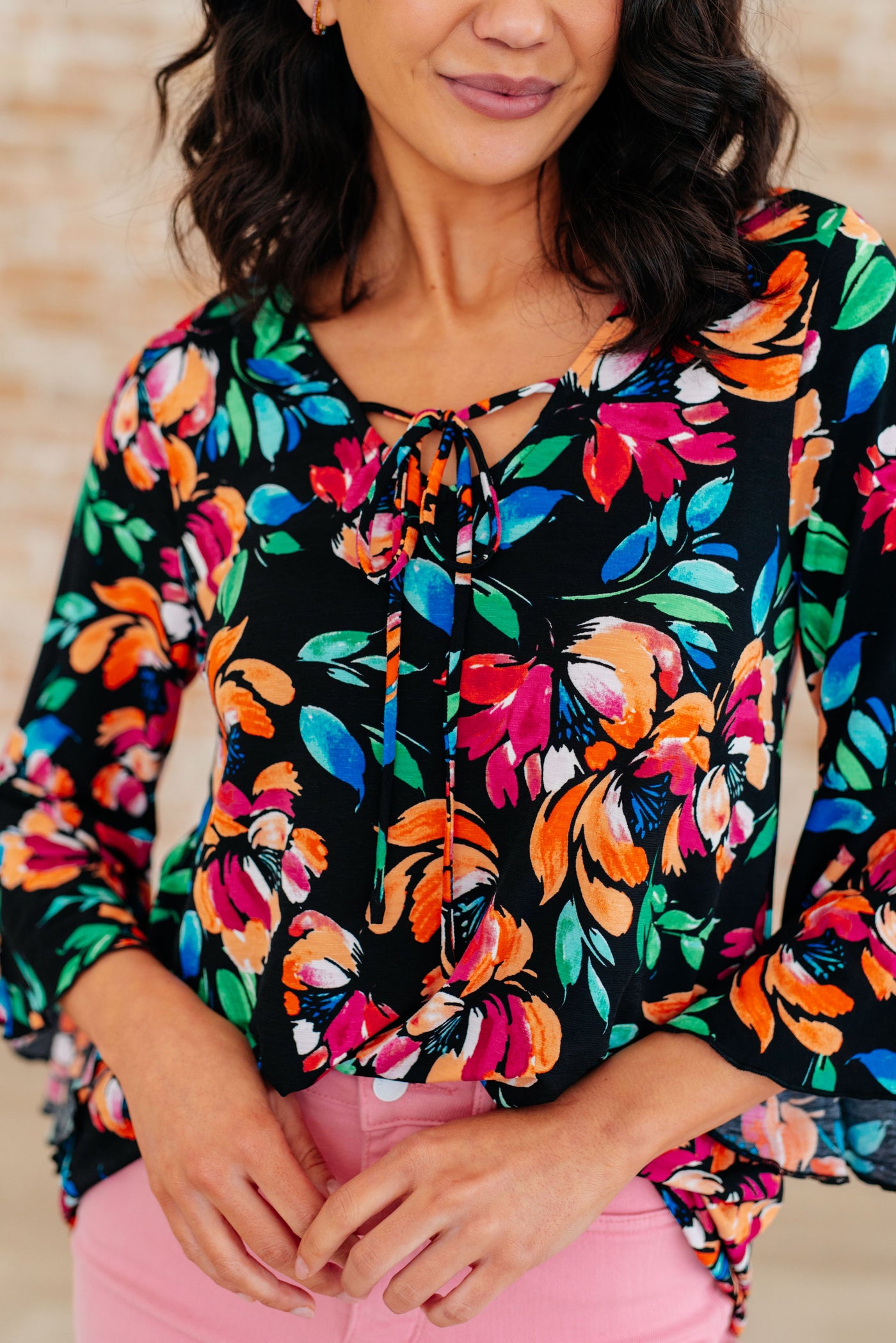 Willow Bell Sleeve Top in Black and Emerald Floral-Tops-Ave Shops-Market Street Nest, Fashionable Clothing, Shoes and Home Décor Located in Mabank, TX