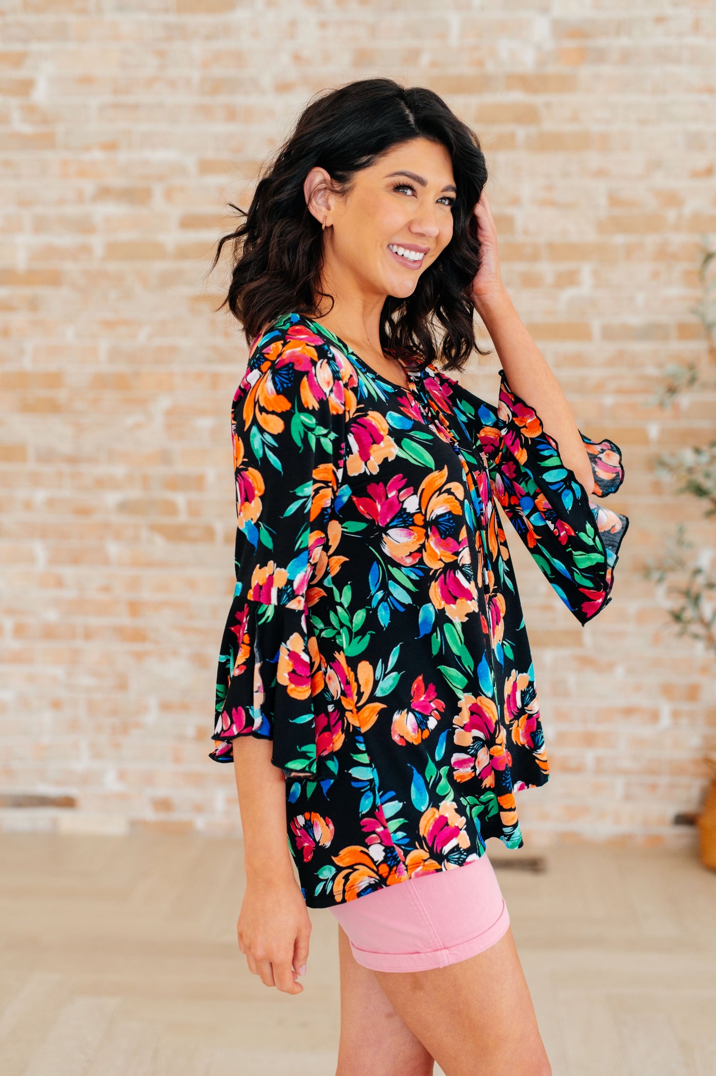 Willow Bell Sleeve Top in Black and Emerald Floral-Tops-Ave Shops-Market Street Nest, Fashionable Clothing, Shoes and Home Décor Located in Mabank, TX