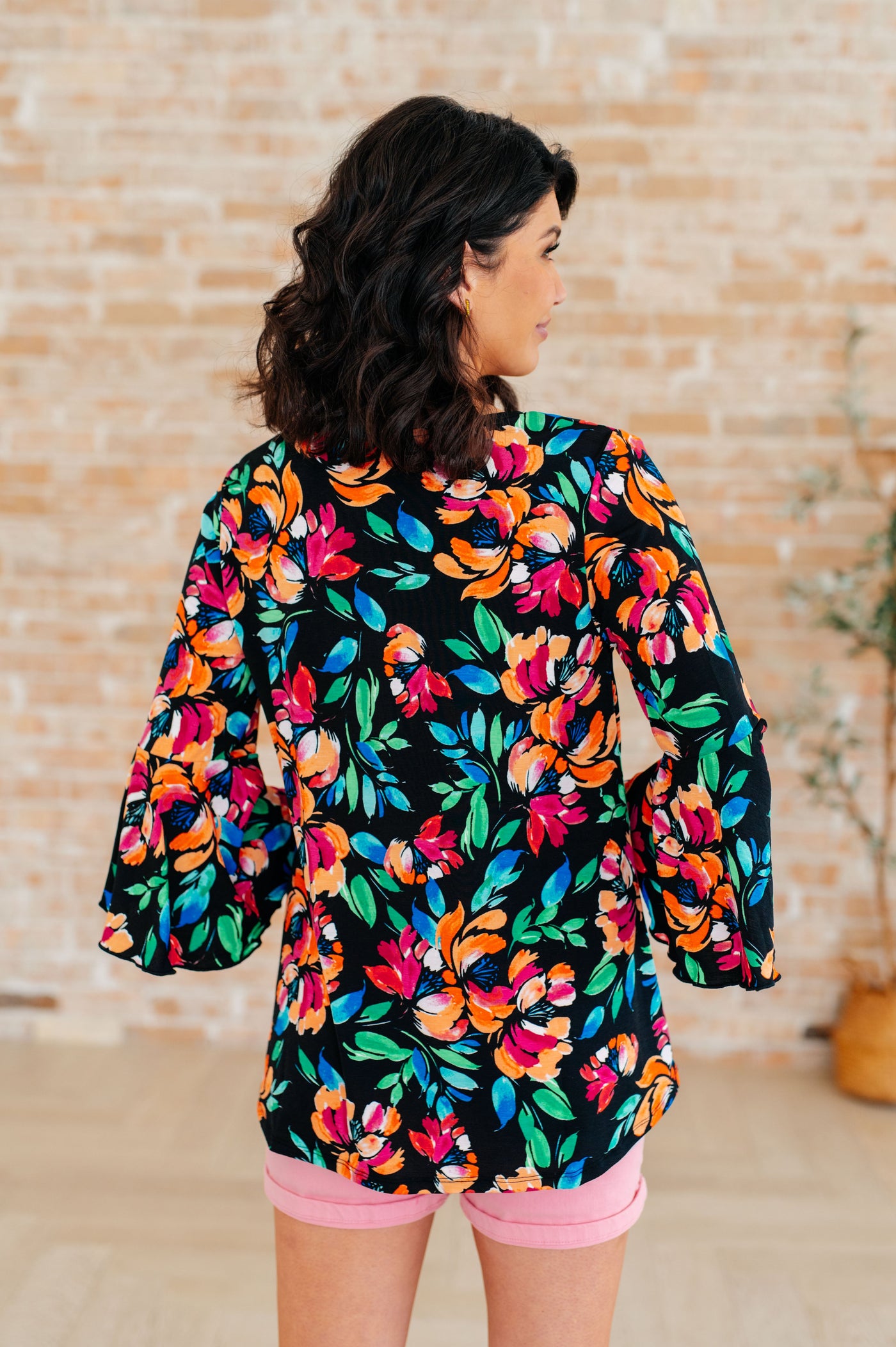 Willow Bell Sleeve Top in Black and Emerald Floral-Tops-Ave Shops-Market Street Nest, Fashionable Clothing, Shoes and Home Décor Located in Mabank, TX