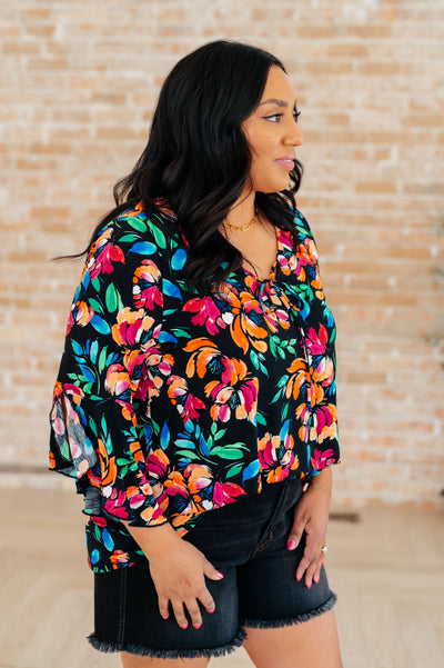 Willow Bell Sleeve Top in Black and Emerald Floral-Tops-Ave Shops-Market Street Nest, Fashionable Clothing, Shoes and Home Décor Located in Mabank, TX