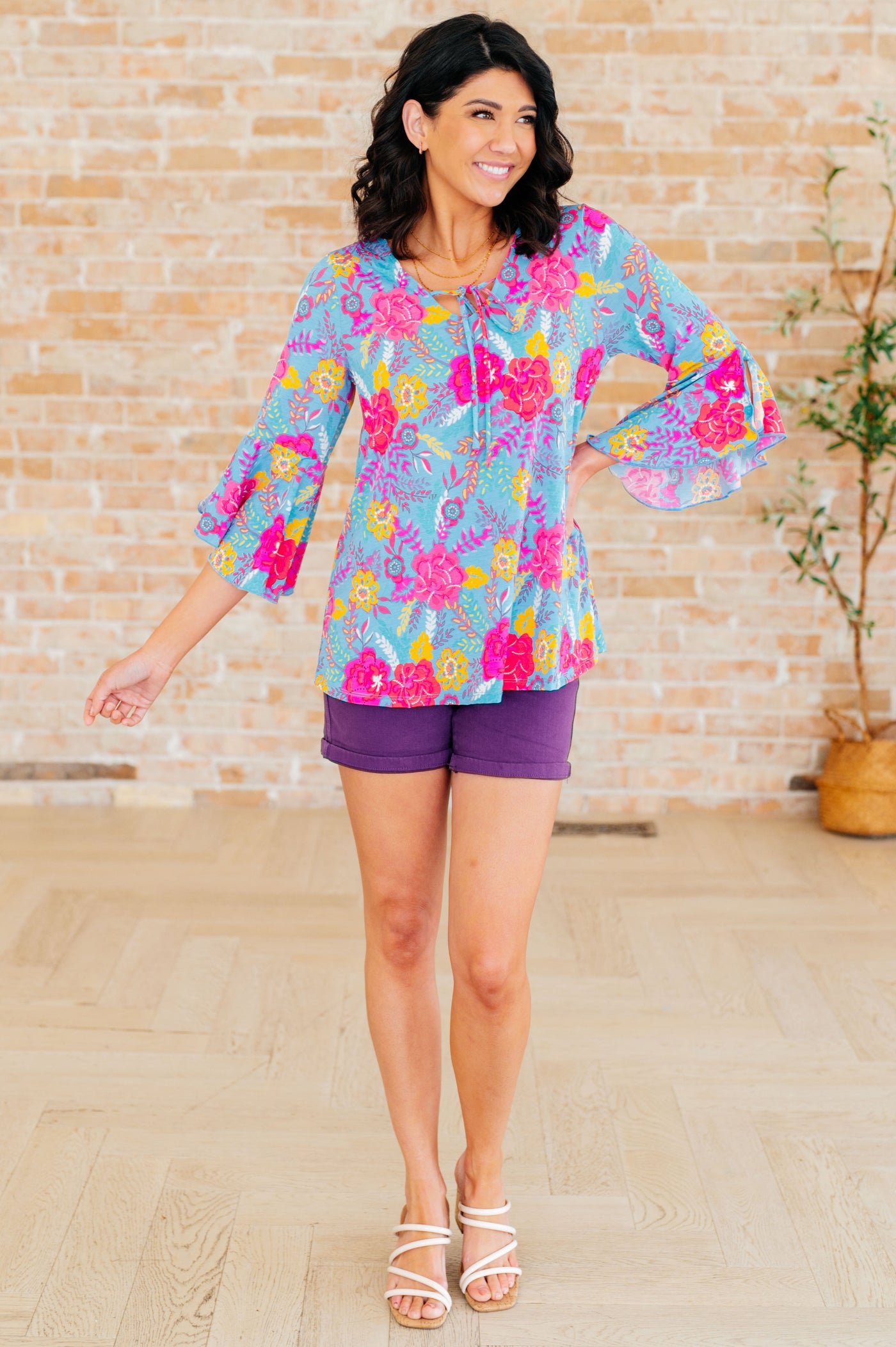 Willow Bell Sleeve Top in Bright Blue Floral-Tops-Ave Shops-Market Street Nest, Fashionable Clothing, Shoes and Home Décor Located in Mabank, TX