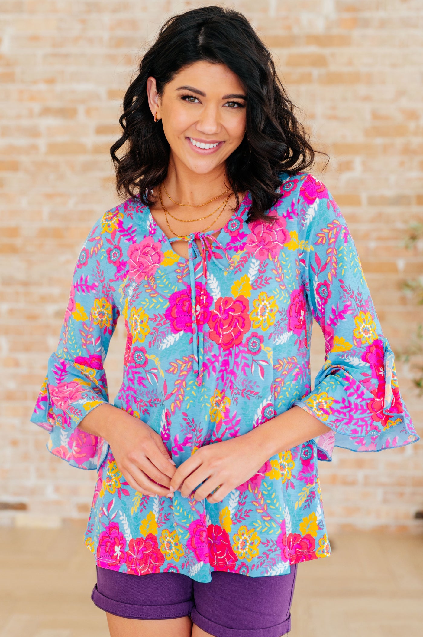 Willow Bell Sleeve Top in Bright Blue Floral-Tops-Ave Shops-Market Street Nest, Fashionable Clothing, Shoes and Home Décor Located in Mabank, TX