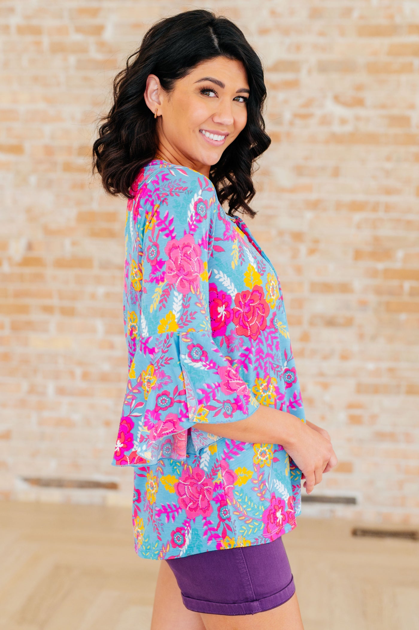 Willow Bell Sleeve Top in Bright Blue Floral-Tops-Ave Shops-Market Street Nest, Fashionable Clothing, Shoes and Home Décor Located in Mabank, TX