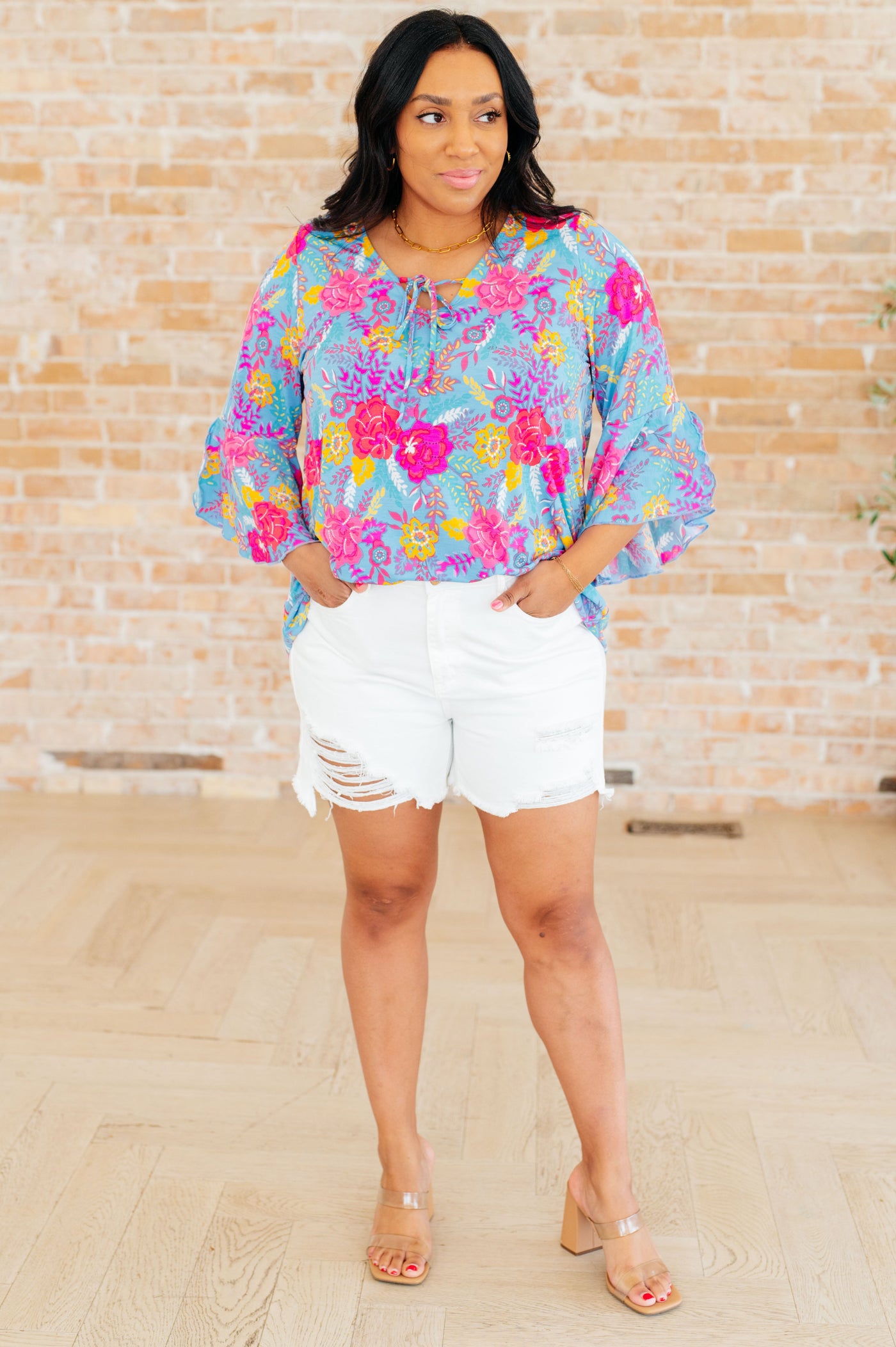 Willow Bell Sleeve Top in Bright Blue Floral-Tops-Ave Shops-Market Street Nest, Fashionable Clothing, Shoes and Home Décor Located in Mabank, TX