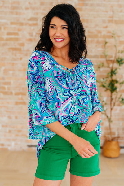 Willow Bell Sleeve Top in Emerald and Royal Paisley-Tops-Ave Shops-Market Street Nest, Fashionable Clothing, Shoes and Home Décor Located in Mabank, TX