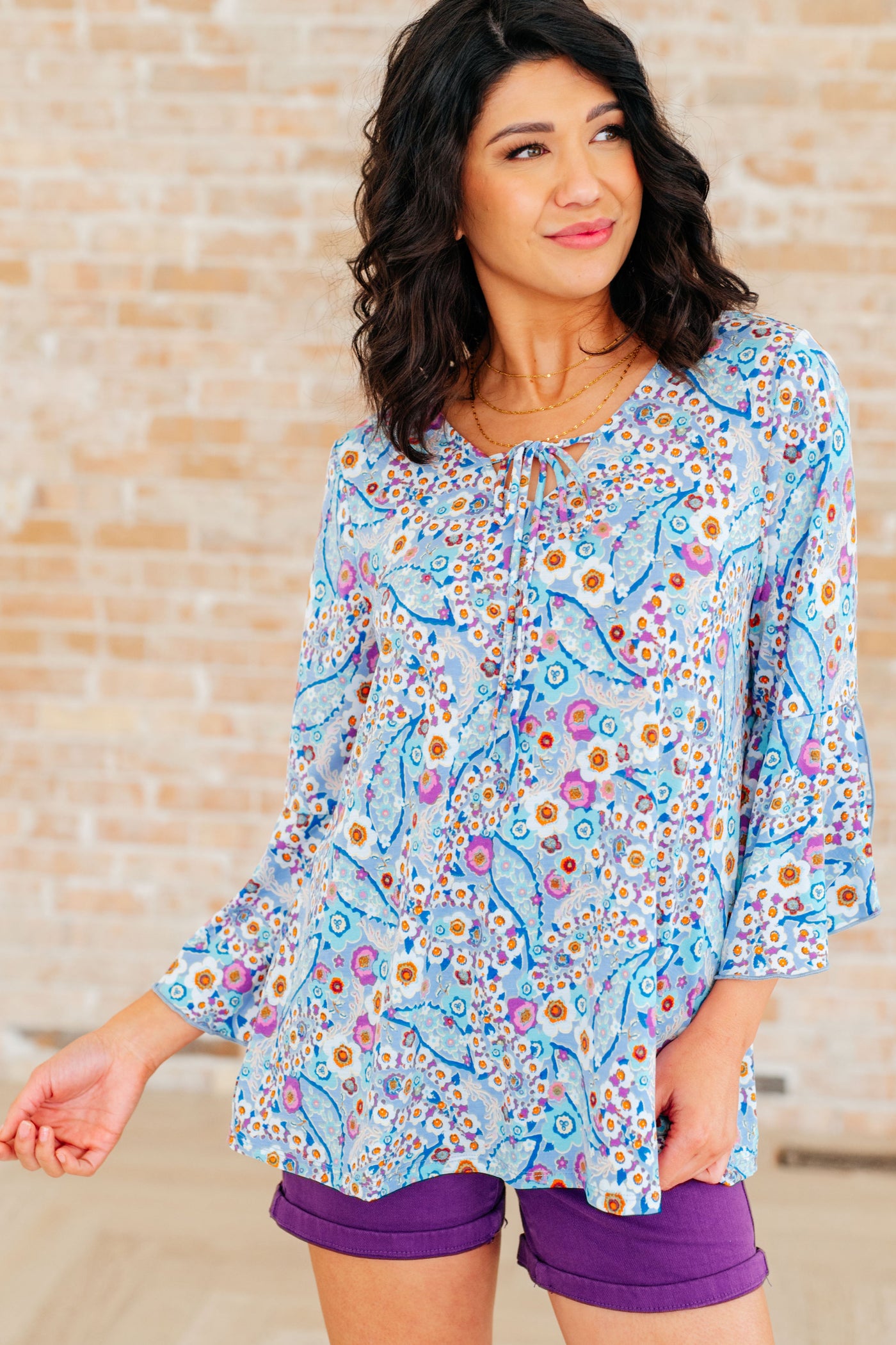 Willow Bell Sleeve Top in Retro Ditsy Floral-Tops-Ave Shops-Market Street Nest, Fashionable Clothing, Shoes and Home Décor Located in Mabank, TX