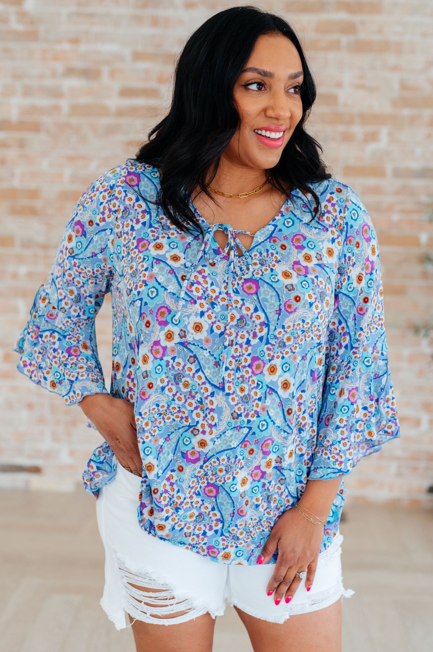 Willow Bell Sleeve Top in Retro Ditsy Floral-Tops-Ave Shops-Market Street Nest, Fashionable Clothing, Shoes and Home Décor Located in Mabank, TX