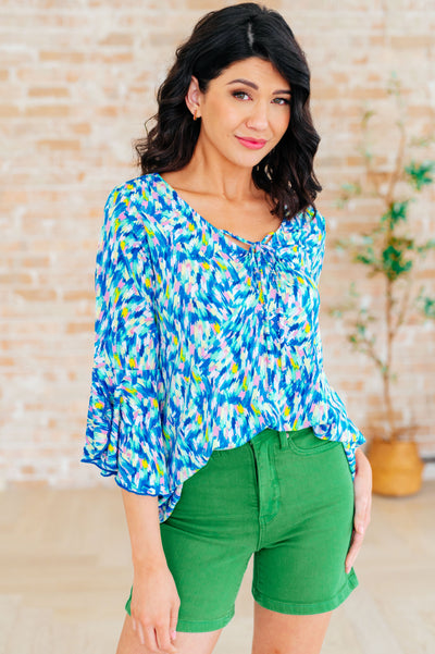 Willow Bell Sleeve Top in Royal Brushed Multi-Tops-Ave Shops-Market Street Nest, Fashionable Clothing, Shoes and Home Décor Located in Mabank, TX