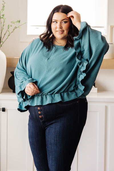 Winging It Ruffle Detail Top in Teal-Tops-Ave Shops-Market Street Nest, Fashionable Clothing, Shoes and Home Décor Located in Mabank, TX