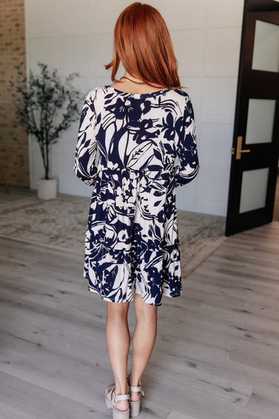 Worthwhile Moment Floral Tiered Dress in Oatmeal and Navy-Dresses-Ave Shops-Market Street Nest, Fashionable Clothing, Shoes and Home Décor Located in Mabank, TX